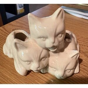 Vintage White Ceramic Cat Planter Unbranded 3 Cats Snuggling Folklectic Decor